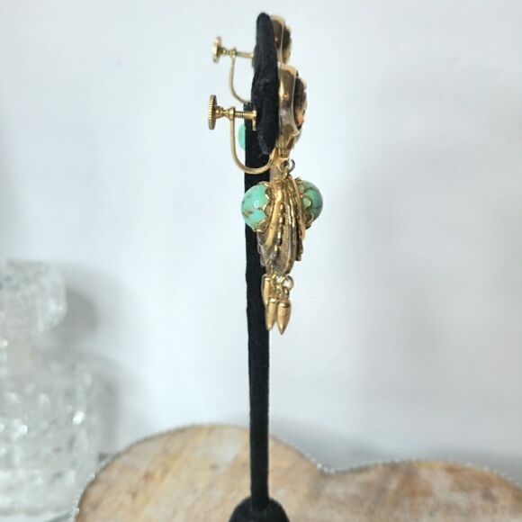 Marino Vintage Gold turquoise dangle screwback earrings - Picture 4 of 6